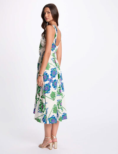 Vestido midi evasé estampado multicolor mujer