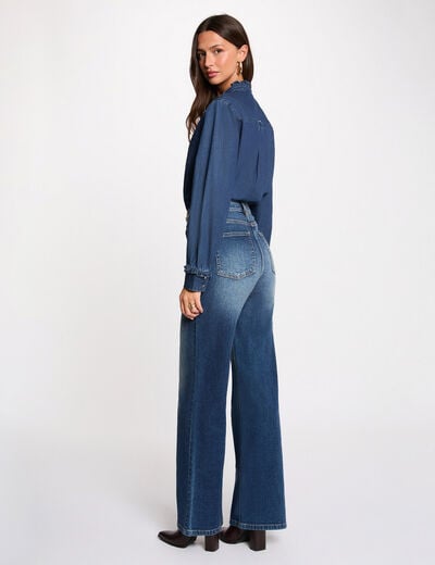 Vaquero ancho de tiro alto denim stone mujer