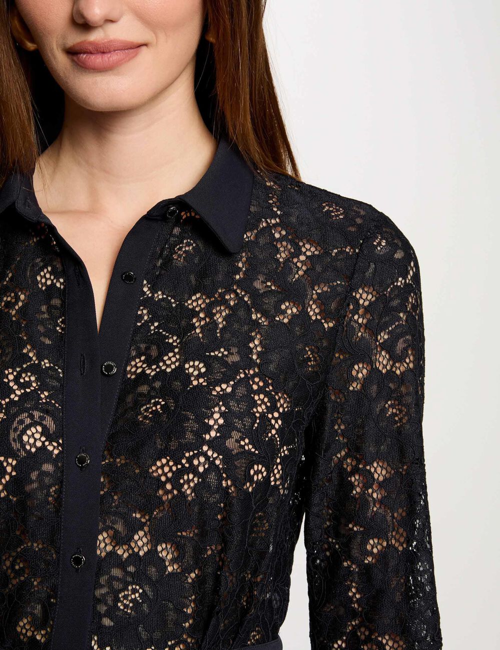 Camisa manga larga azul marino mujer