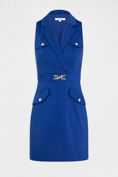 Vestido recto con adorno de metal azul eléctrico mujer