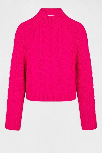 Jersey manga larga con cuello alto rosa medio mujer