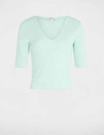 Jersey escote en V verde claro mujer