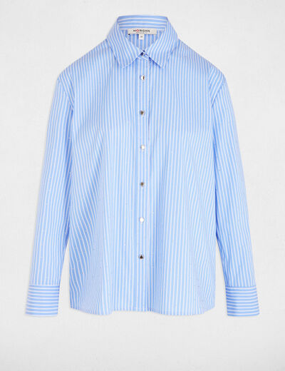 Camisa manga larga rayas azul cielo mujer