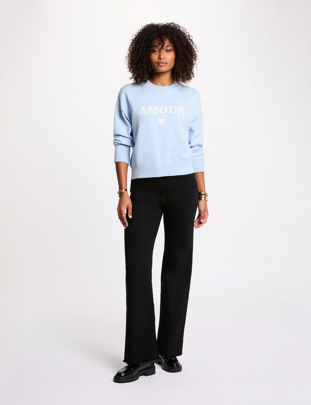 Jersey grueso con cuello redondo azul cielo mujer