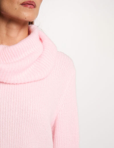Jersey cuello alto rosa pastel mujer