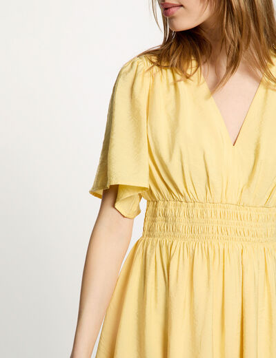 Vestido corto plisado amarillo claro mujer