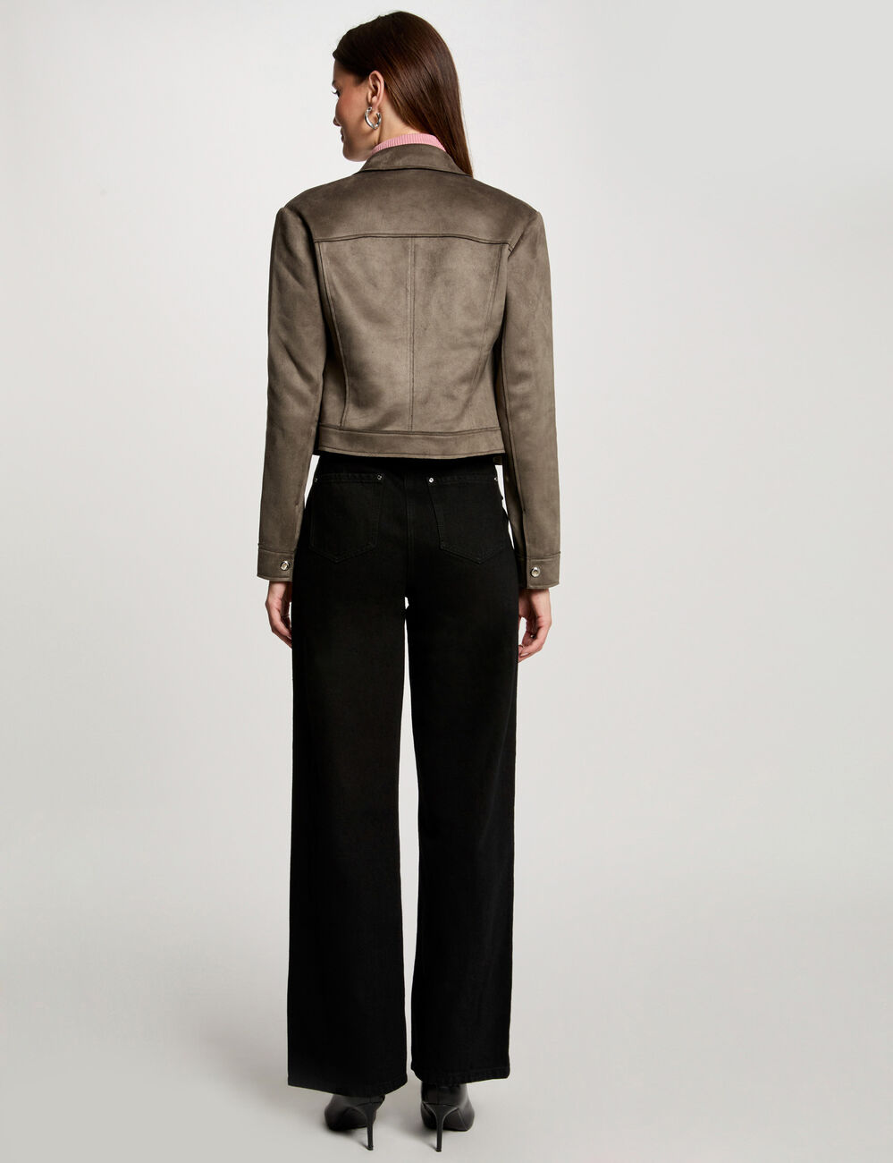 Chaqueta de antelina con botones verde caqui mujer