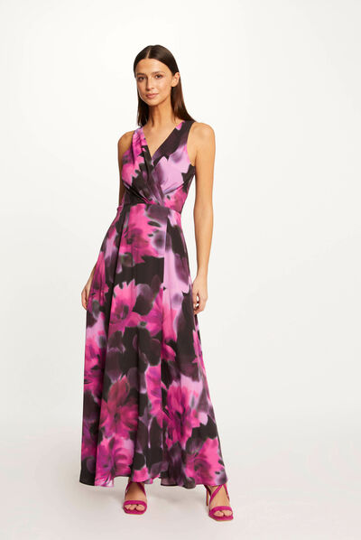 Vestido largo evasé estampado abstracto multicolor mujer