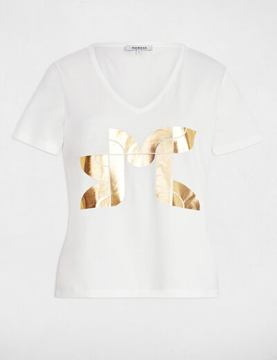 Camiseta corta estampada blanco mujer