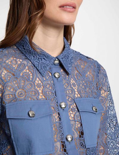 Camisa manga larga bleu gris mujer