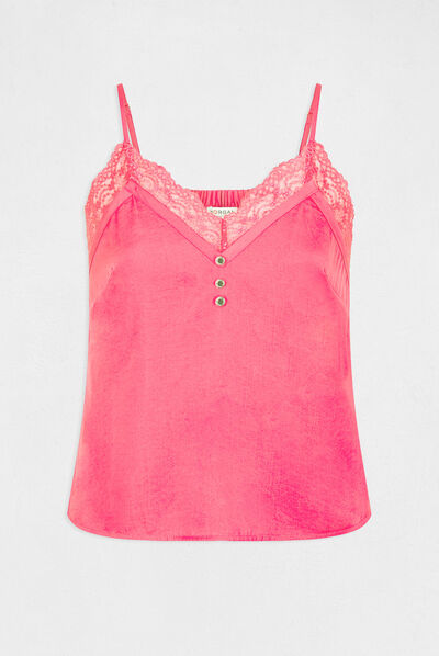Top tirantes finos con botones fucsia mujer