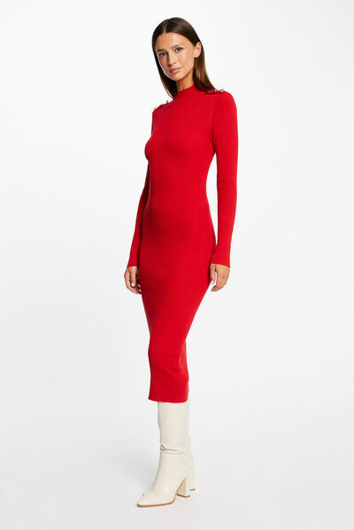 Vestido punto largo espalda descubierta rojo medio mujer