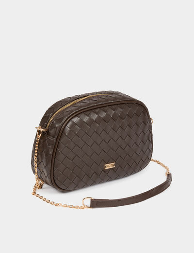 Bolso trenzado marr&oacute;n oscuro mujer