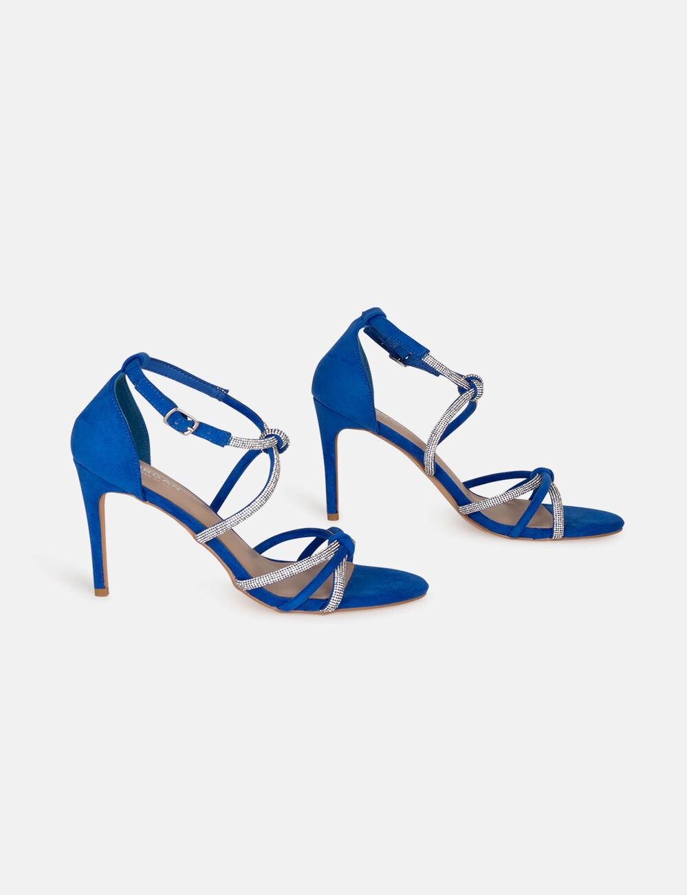 Sandalias de tacón con pulseras strass azul mujer