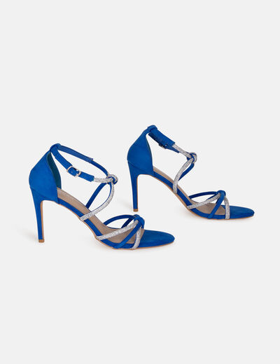 Sandalias de tacón con pulseras strass azul mujer