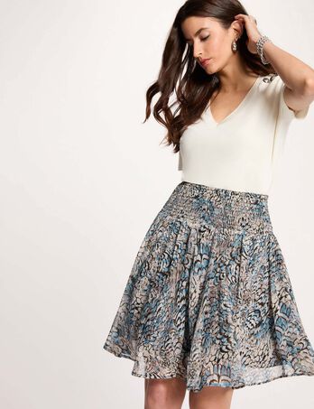 Falda corta de patinadora multicolor mujer