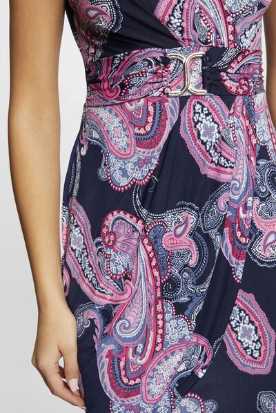 Vestido ajustado drapeado estampado azul marino mujer