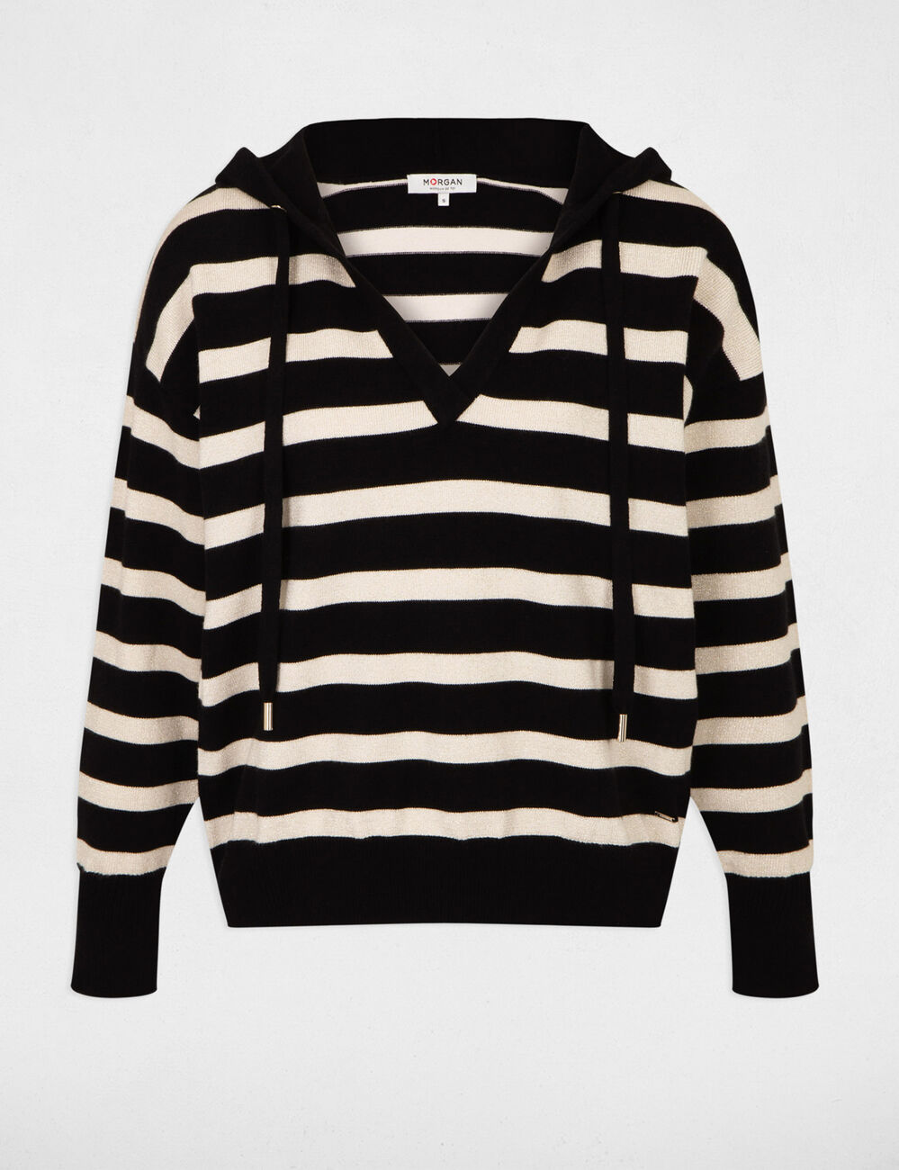 Jersey escote en V y capucha negro mujer