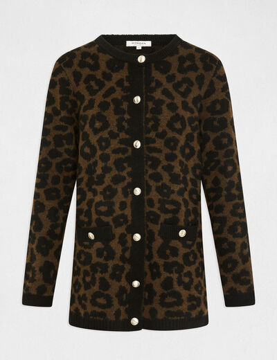 Cárdigan estampado de leopardo negro mujer