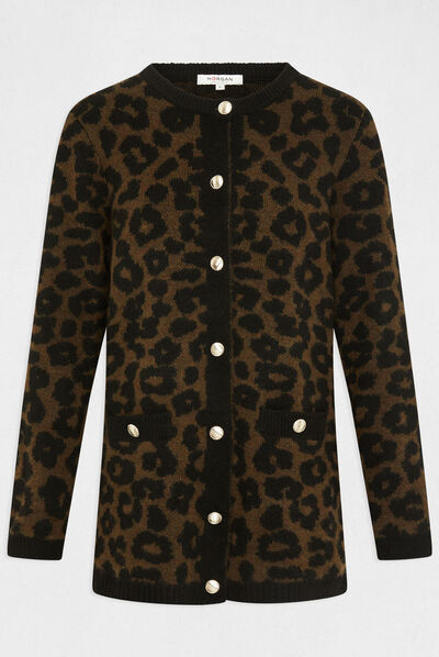 Cárdigan estampado de leopardo negro mujer
