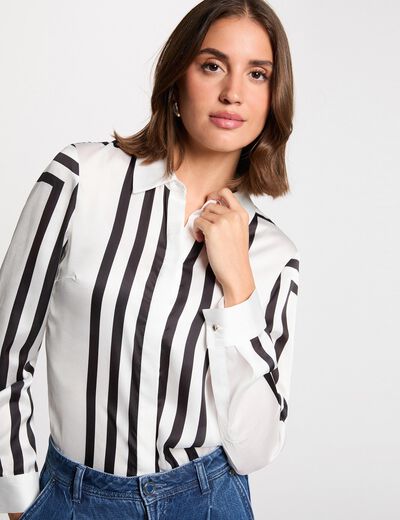 Camisa manga larga rayas blanco mujer