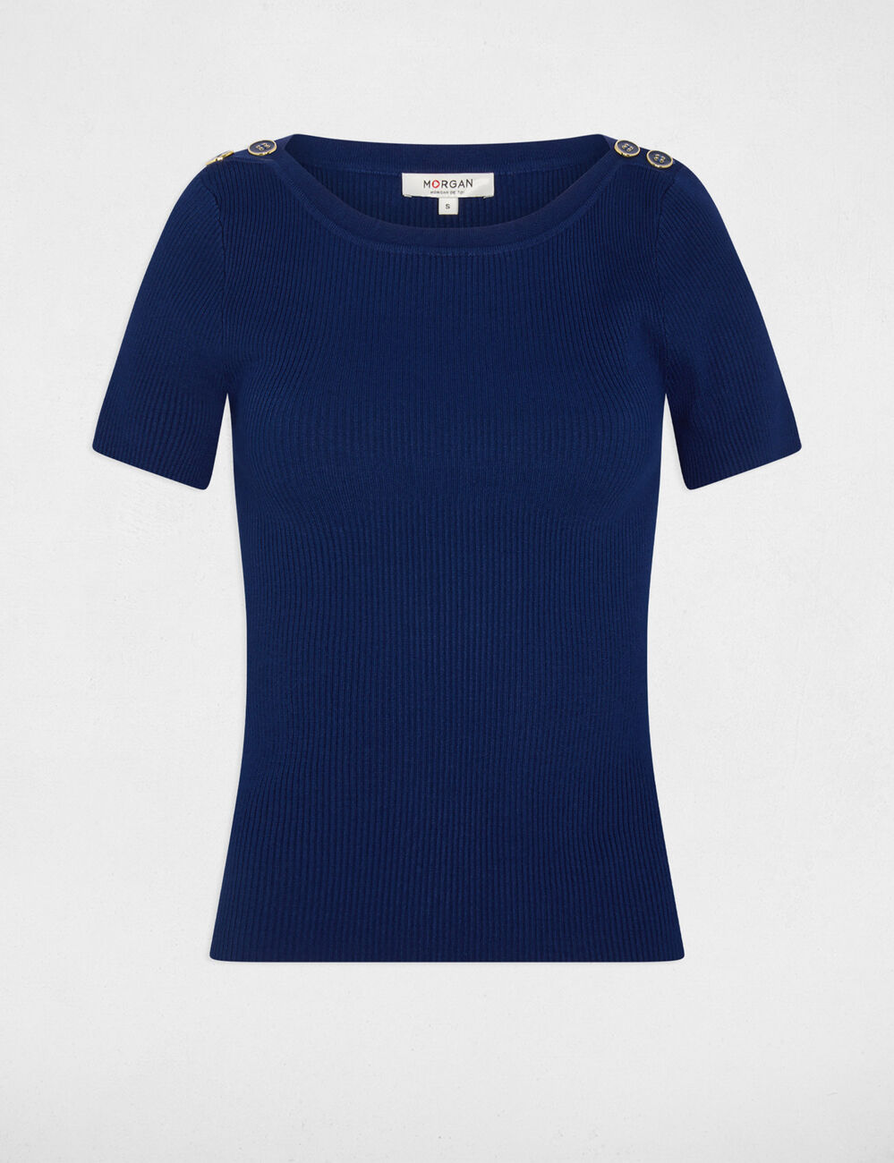 Jersey cuello barco y botones azul marino mujer