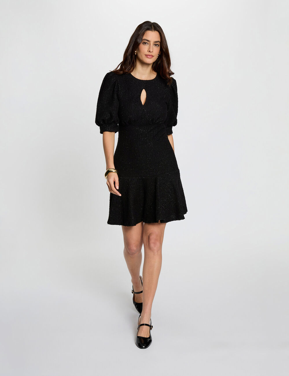 Vestido con mangas abullonadas negro mujer