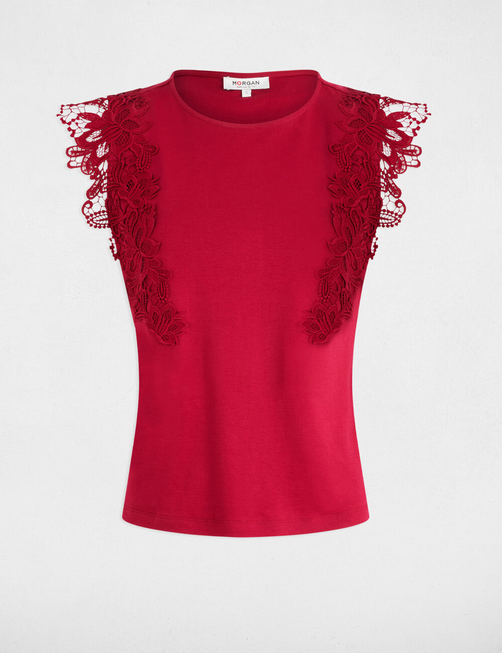 Camiseta manga corta rojo oscuro mujer
