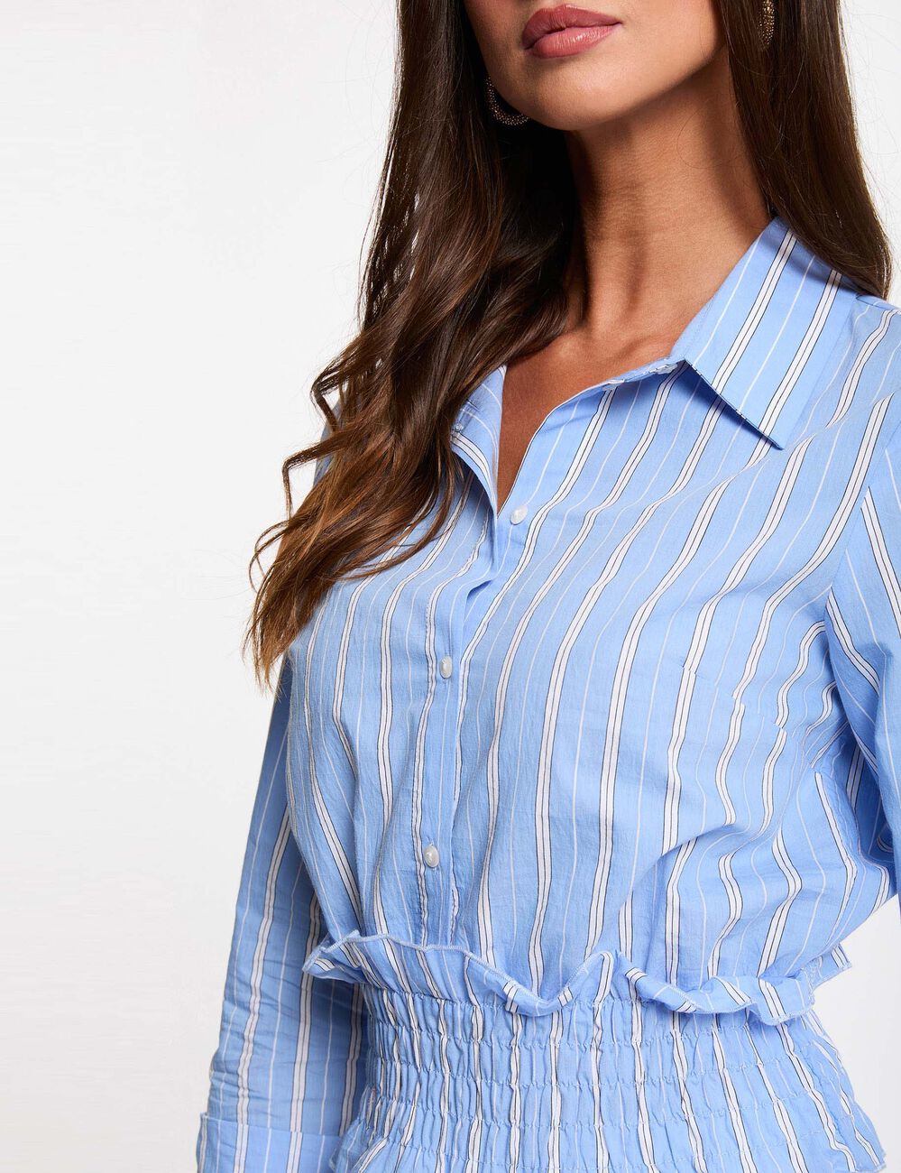 Camisa cropped de rayas azul cielo mujer