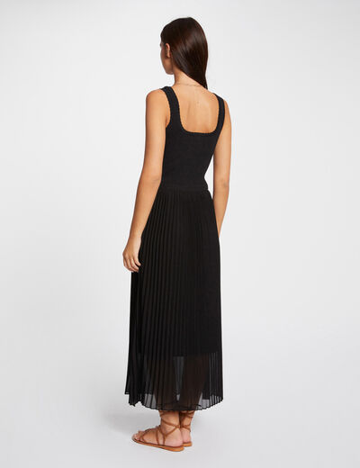 Vestido punto largo entallado negro mujer