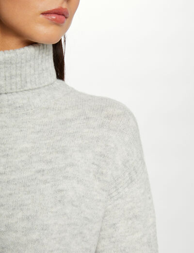 Vestido de punto recto cuello de tortuga gris moyen mujer