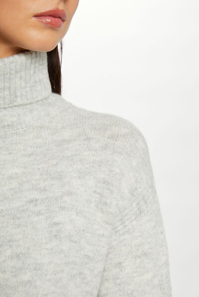 Vestido de punto recto cuello de tortuga gris moyen mujer