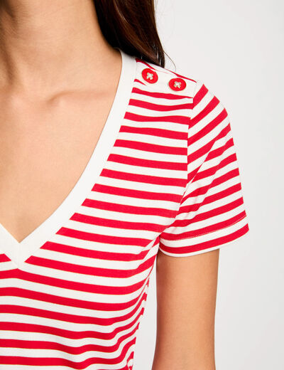 Camiseta manga corta rayas blanco mujer