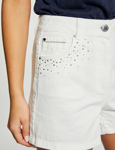 Short vaquero recto strass crudo mujer