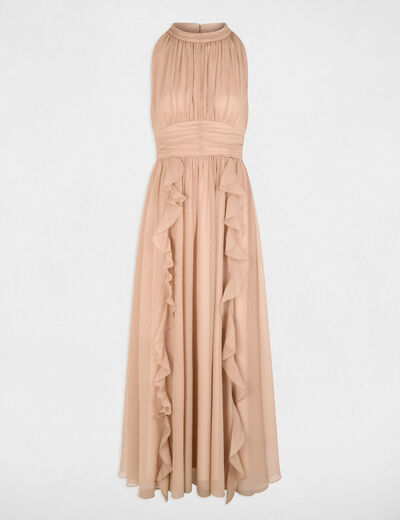 Vestido largo con cuello alto topo mujer