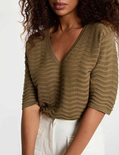 Jersey cuello v mangas 3/4 verde caqui mujer