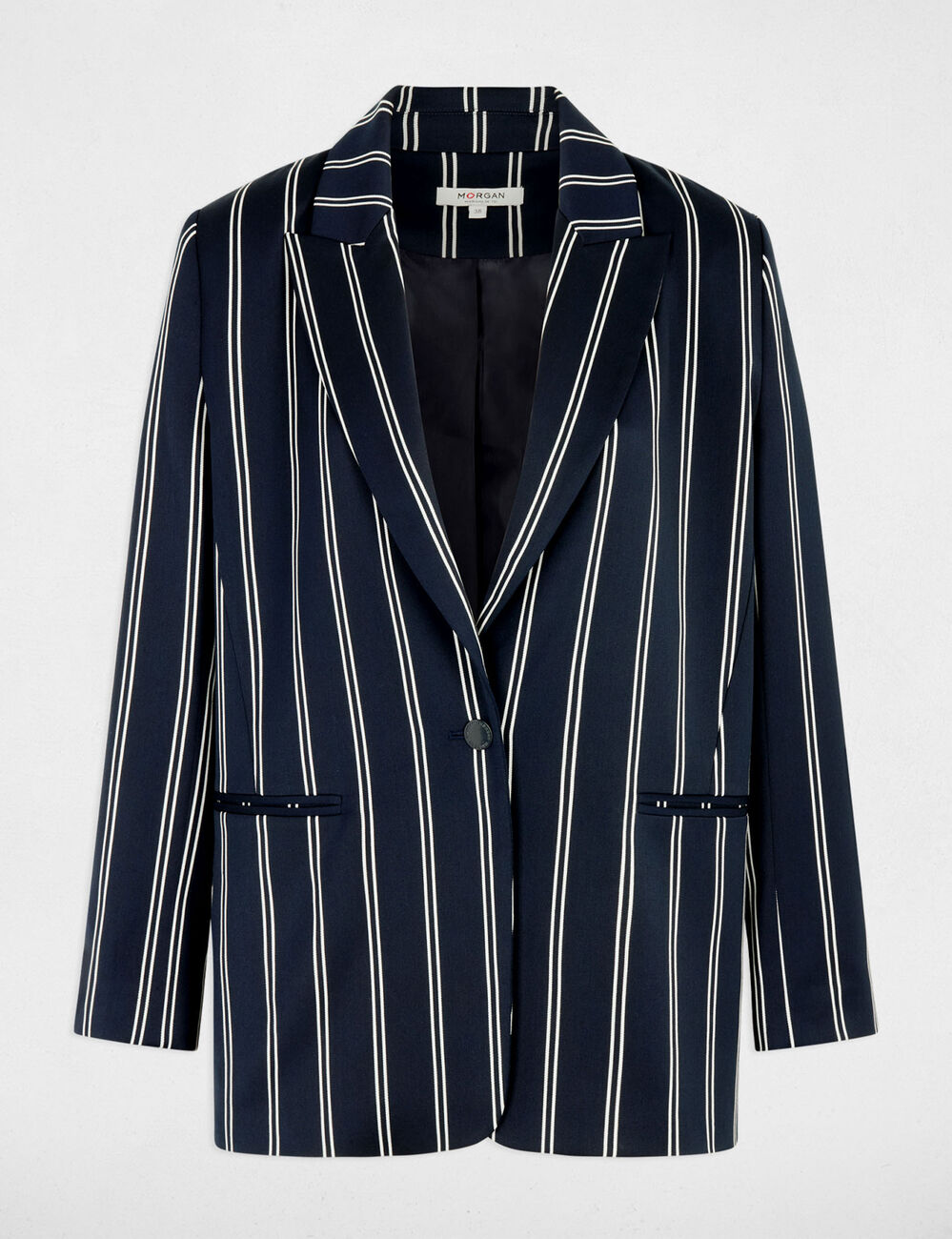 Blazer de rayas con cuello sastre azul marino mujer
