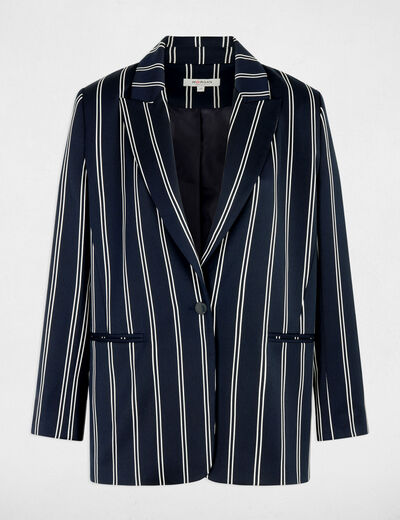 Blazer de rayas con cuello sastre azul marino mujer