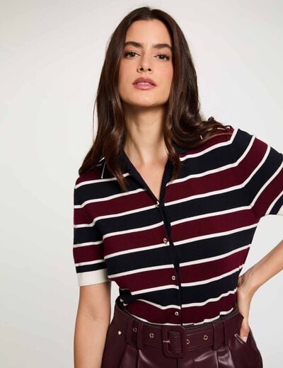 Jersey de rayas con cuello polo burdeos mujer
