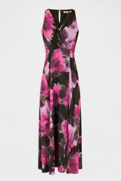 Vestido largo evasé estampado abstracto multicolor mujer