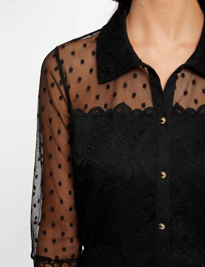 Camiseta manga 3/4 con plumeti negro mujer