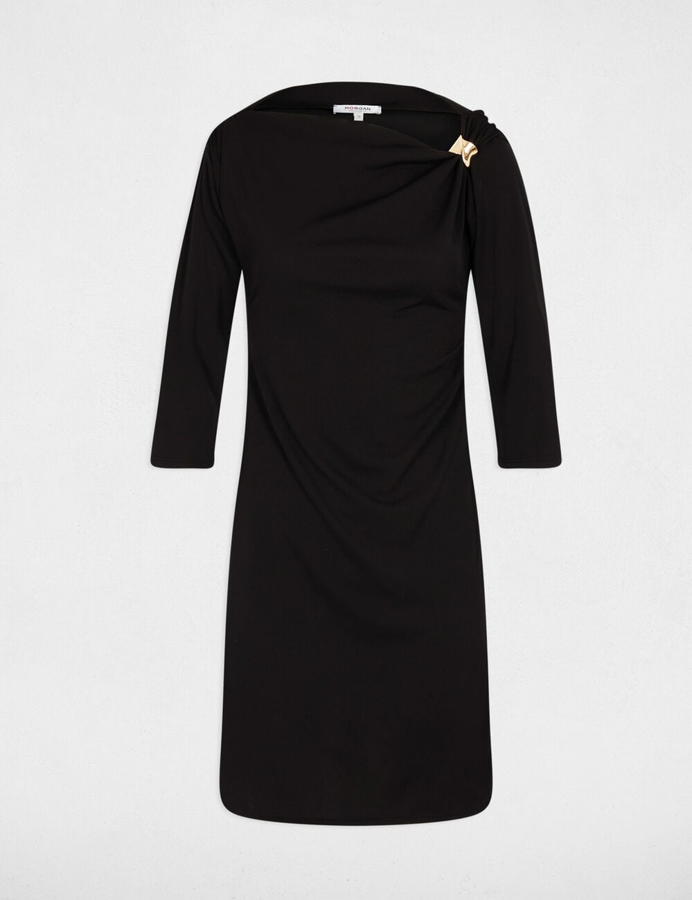 Vestido corto con escote barco negro mujer