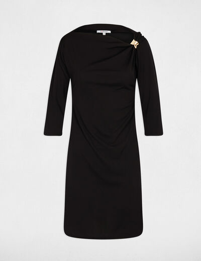 Vestido corto con escote barco negro mujer