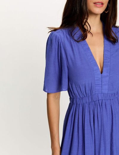 Vestido corto plisado azul mujer