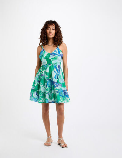 Vestido corto evasé estampado multicolor mujer