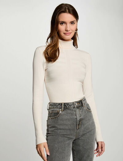 Jersey de cuello alto ajustado marfil mujer
