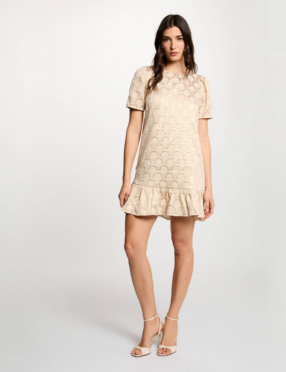 Vestido corto jacquard rosa pastel mujer