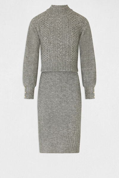 Vestido de punto ajustado efecto 2 en 1 gris anthracite mujer