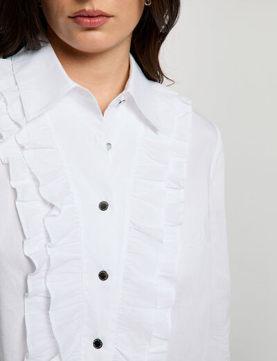 Camisa recta con cuello vuelto blanco mujer