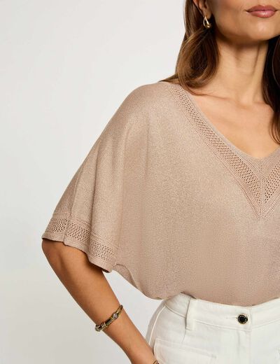 Jersey escote en V manga corta topo mujer